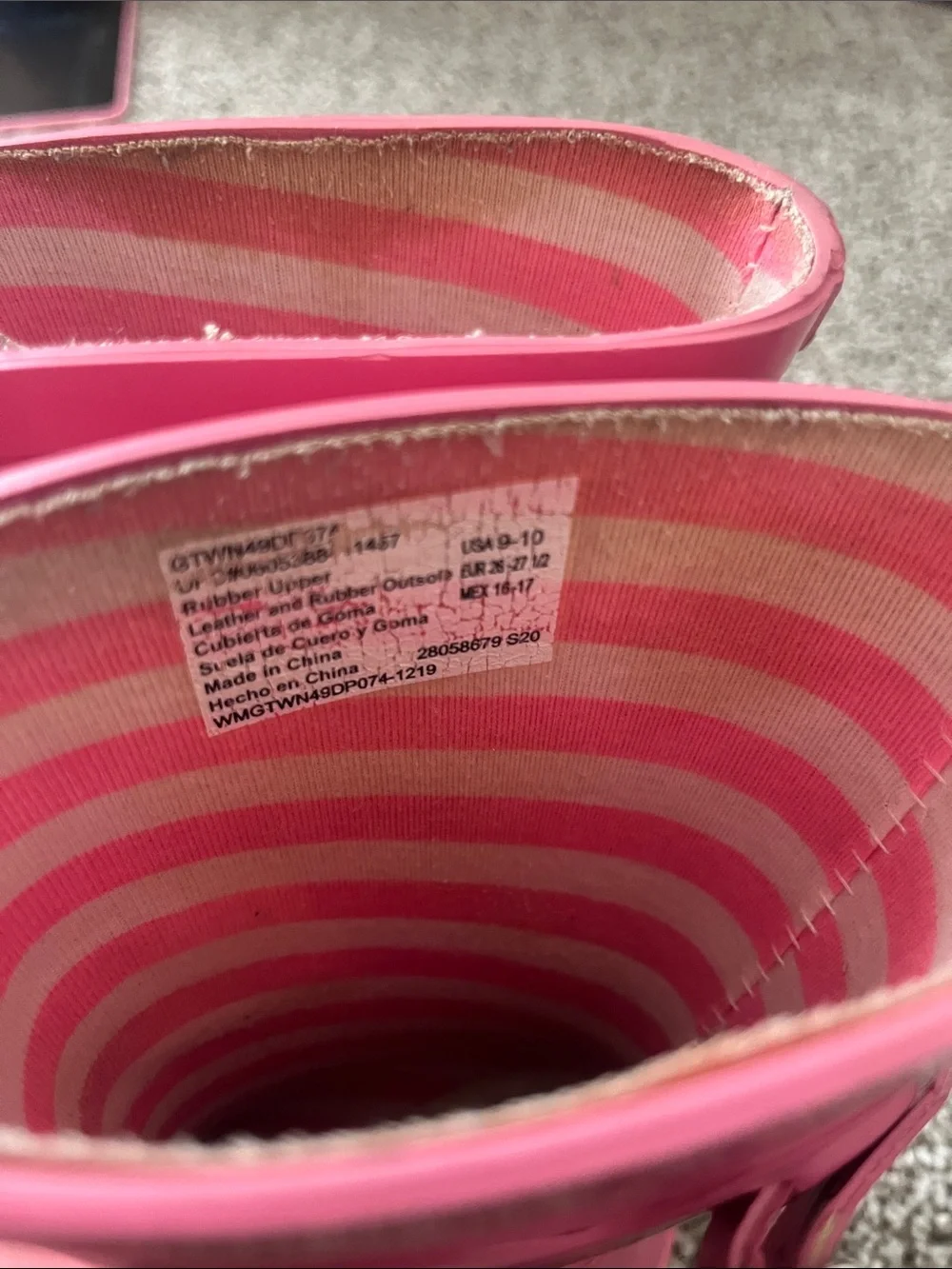 Girls Pink Rain Boots with Striped Lining